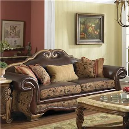 Leather/Fabric High Back Sofa